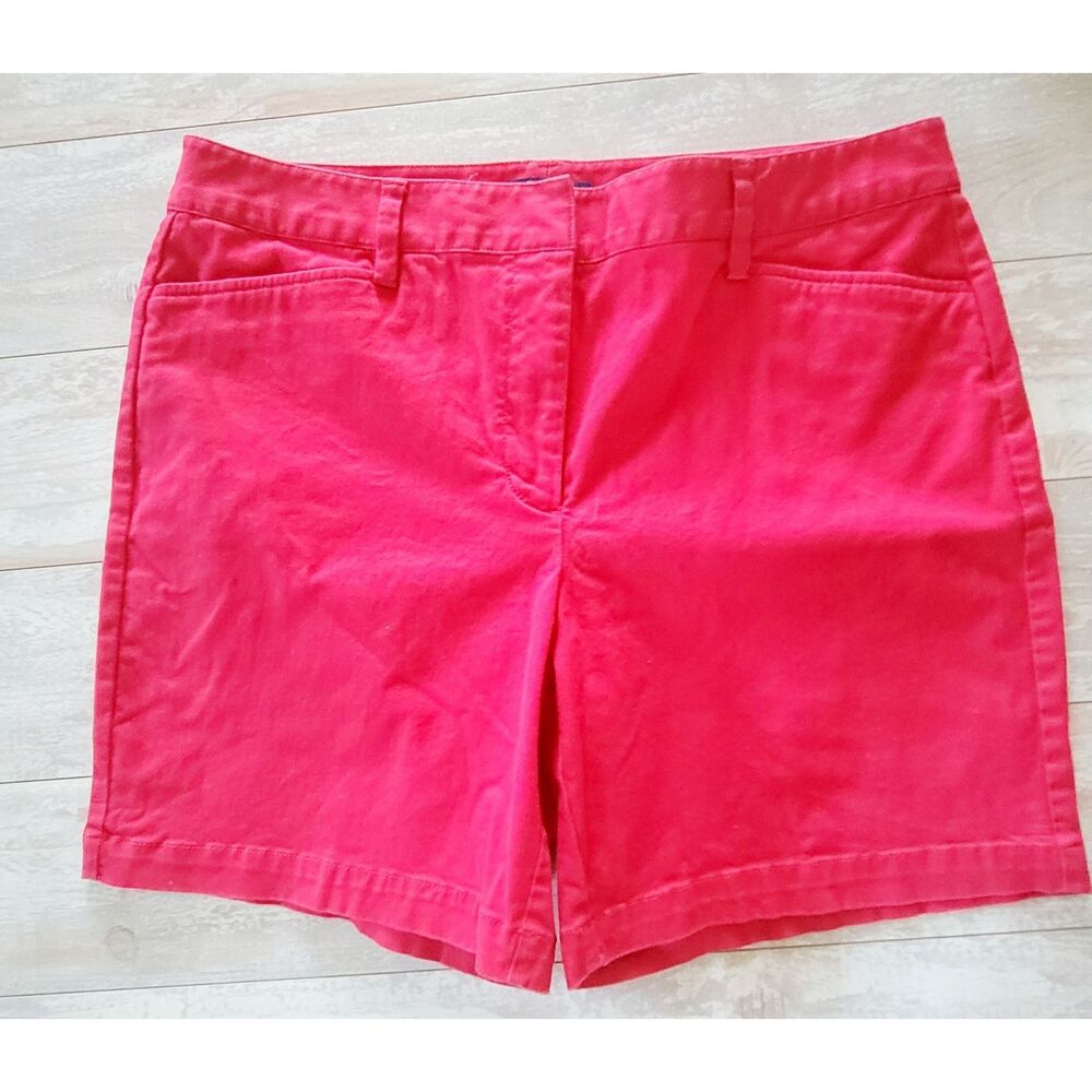 Lands End 12‎ Women’s Red Flat Front Bermuda Shorts Large Mid-Rise Pockets